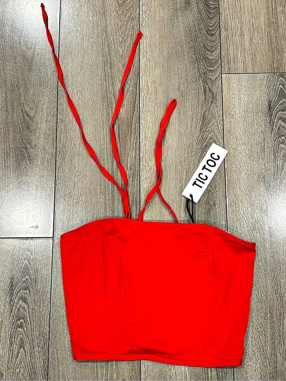 Tic Toc - boutique  - Lace-Up Red Crop Top NWT
